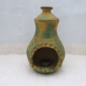 Handmade Chiminea Made in Mexico Textured Green and Brown Table Top